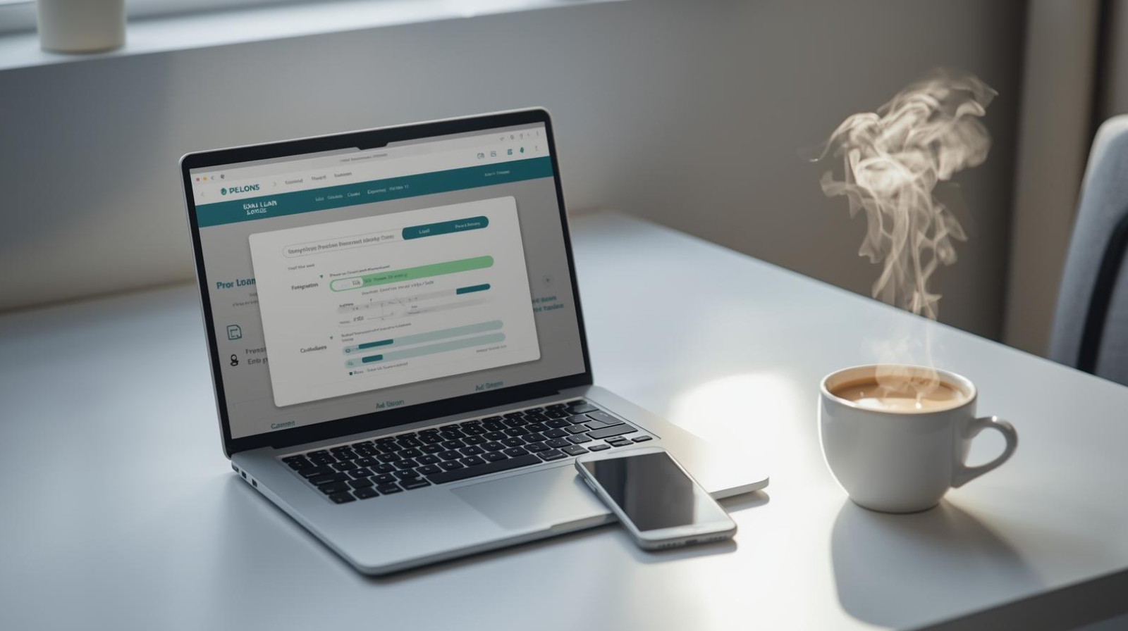 Aplikasi pinjaman online legal di smartphone dan laptop di meja kerja