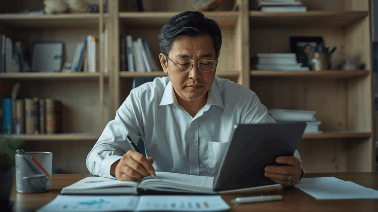 Investor sedang belajar dan mengevaluasi strategi investasi